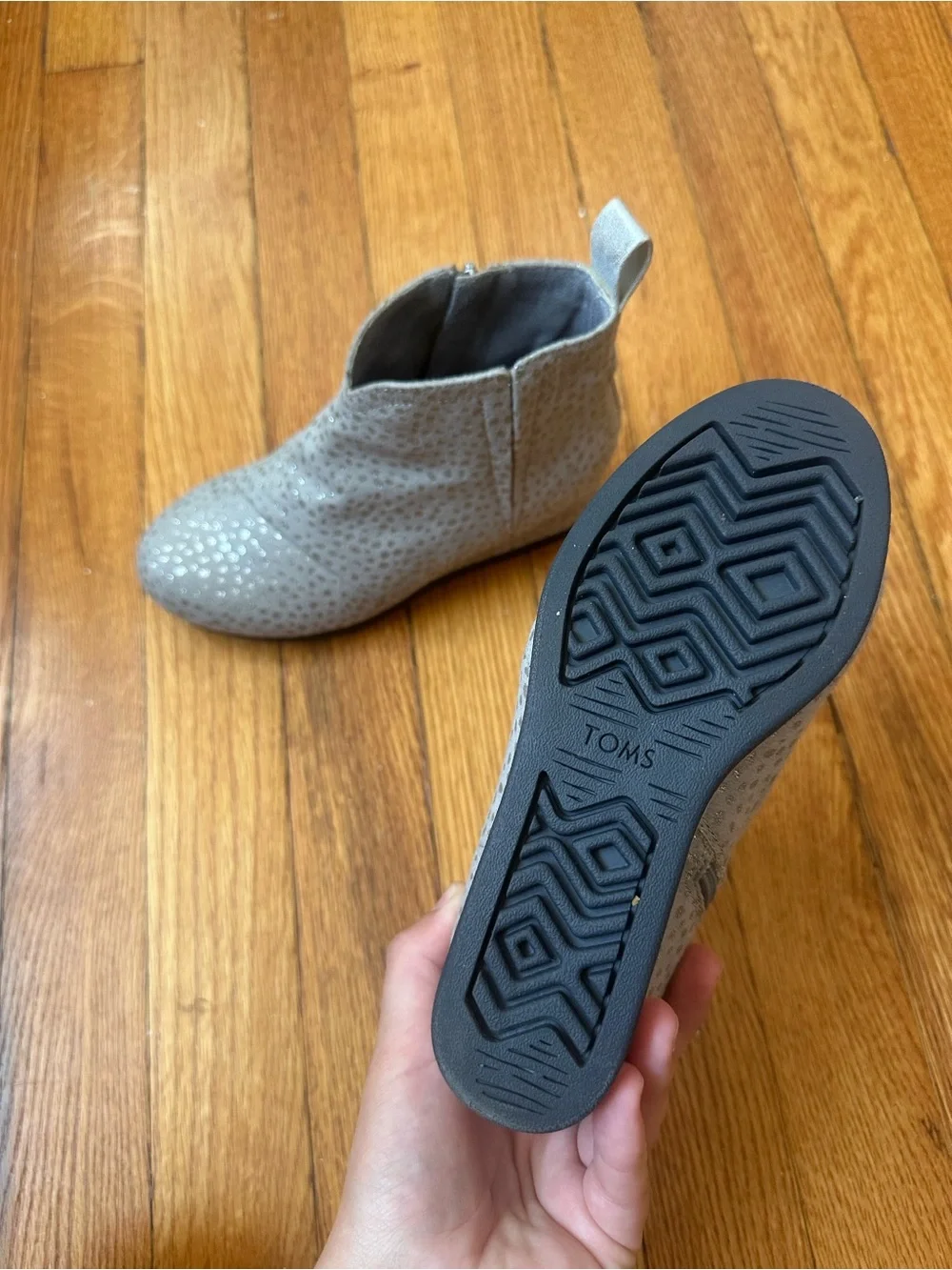Toms Gray Kids Ankle Booties with Metallic Dot Detail